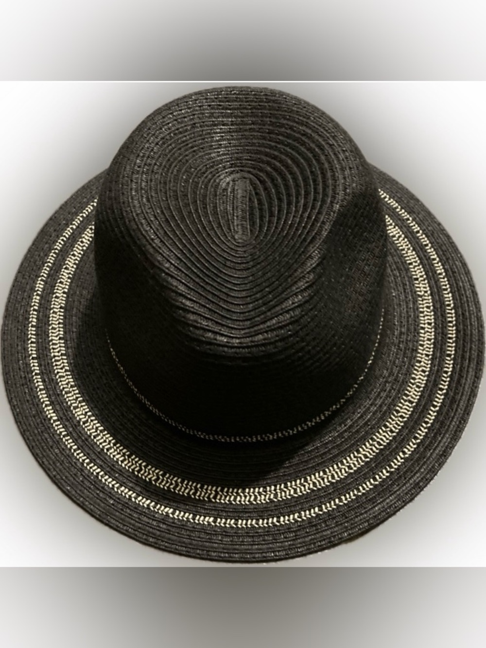 Time and Tru Women's Striped Straw Panama Hat in black.